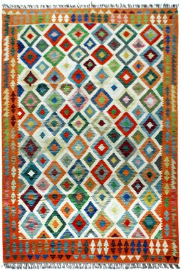 Teppich Afghan Kelim Handgewebt 100% Wolle 200x290 cm Handarbeit Rug orange