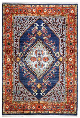 Teppich Orient Ziegler 150x200 cm 100% Wolle Handgeknüpft Carpet Rug rot blau