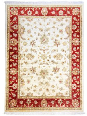 Teppich Orient Ziegler Chobi 150x200 cm 100% Wolle Handgeknüpft Carpet rot beige