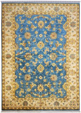 Teppich Orient Ziegler Chobi 150x200 cm 100% Wolle Handgeknüpft beige blau