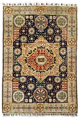 Teppich Orient Afghan Ziegler Mamluk 100x150 cm 100% Wolle Rug Handgeknüpft blau