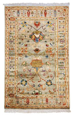 Teppich Orient Ziegler Sultani 100x150 cm 100% Wolle Handgeknüpft Ornamente grau