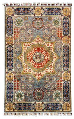 Teppich Orient Afghan Ziegler Mamluk 100x150 cm 100% Wolle Rug Handgeknüpft rot blau