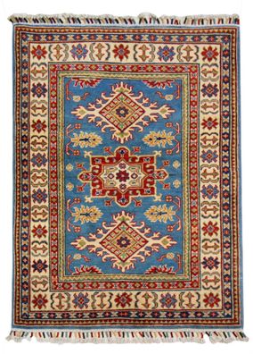 Teppich Orient Kazak 100x130 cm 100% Wolle Handgeknüpft Rug Carpet rot blau