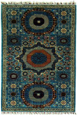 Teppich Orient Ziegler Mamluk fein 120x180 cm 100% Wolle Rug Handgeknüpft blau