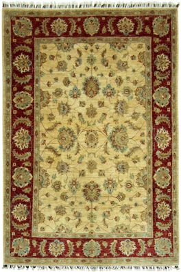 Teppich Orient Ziegler Chobi 150x200 cm 100% Wolle Handgeknüpft Carpet rot beige