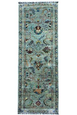 Teppich Orient Ziegler Khorjin Läufer 83x296 cm 100% Wolle Handgeknüpft grau