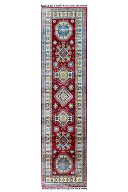 Teppich Orient Afghan Kazak Läufer 80x290 cm 100% Wolle Handgeknüpft Rug rot