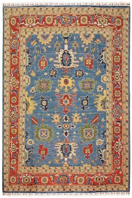 Teppich Orient Usak 250x300 cm 100% Wolle Handgeknüpft Tapijt Umrandung rot blau