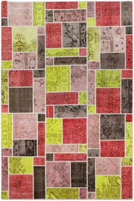 Teppich Vintage Patchwork Stone Wash 160x230 cm 100% Wolle Handgeknüpft gelb rot