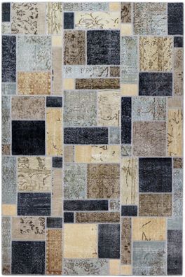 Teppich Vintage Patchwork Stone Wash 160x230 cm 100% Wolle Handgeknüpft grau