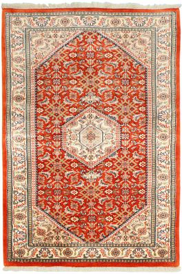 Teppich Orient Indo Herati fein 90x160 cm 100% Wolle Handgeknüpft Rug creme rot