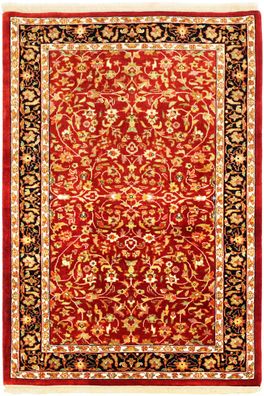 Teppich Orient Indo Sarough fein 90x150 cm 100% Wolle Handgeknüpft schwarz rot