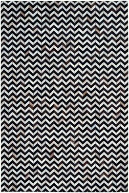 Leder Teppich handgefertigt Zig-zag Muster 150x240 cm Rug Kuhfell Handmade braun