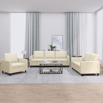 vidaXL 3-tlg. Sofagarnitur mit Kissen Creme Kunstleder