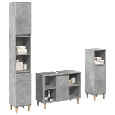 vidaXL 3-tlg. Badmöbel-Set Betongrau Holzwerkstoff