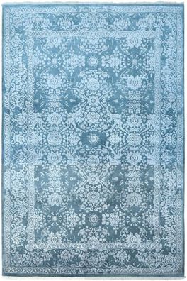 Designer Teppich Antika 200x300 cm Wolle Kunst Seide Vintage Handgeknüpft silber