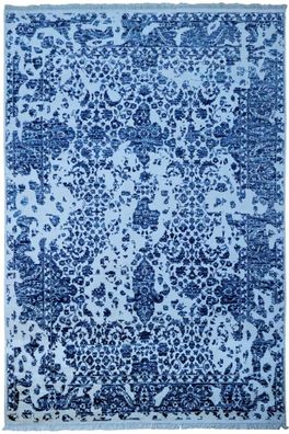 Designer Teppich Prestige Floral 200x300 cm 100% Wolle Handgeknüpft weiß blau