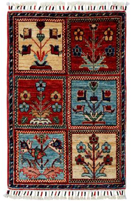 Teppich Orient Ziegler Felder Bakhtiar 60x90 cm 100% Wolle Handgeknüpft rot blau