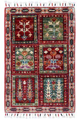 Teppich Orient Ziegler Felder Bakhtiar 60x90 cm 100% Wolle Handgeknüpft grün rot