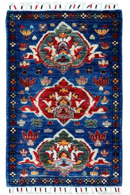 Teppich Orient Ziegler Brücke 60x90 cm 100% Wolle Handgeknüpft Tapetto rot blau