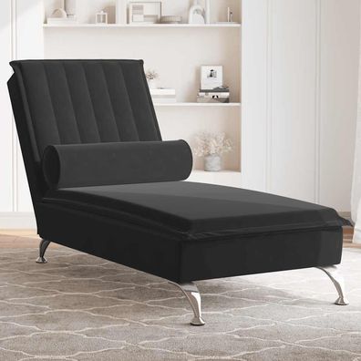 vidaXL Massage-Chaiselongue mit Nackenrolle Schwarz Samt