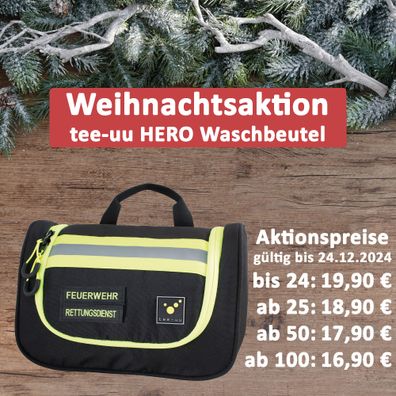 tee-uu HERO Waschbeutel schwarz 25 x 15 x 15 cm + Klettstreifen mit Aufdruck