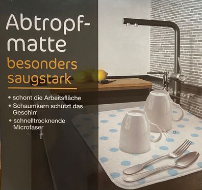 XL Abtropfmatte Geschirrabtropfmatte Gläsermatte Microfaser 40 x 45cm blau grün