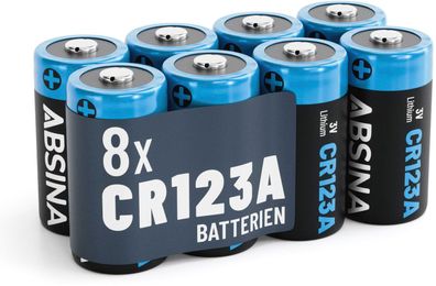 8x Absina CR123A Lithium Batterie 3V 1300mAh (8er Blister)