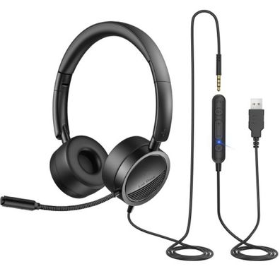 PC-Headset mit Mikrofon USB/3,5mm Business Headset Rauschunterdrückung, klare