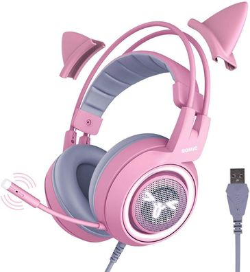 G951pink Gaming-Headset für PC, PS4, PS5, Laptop, USB-Gaming-Headset mit