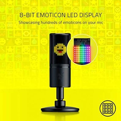 Razer Seiren Emote Microphone USB Streaming Broadcasting 8-Bit LED Display Black