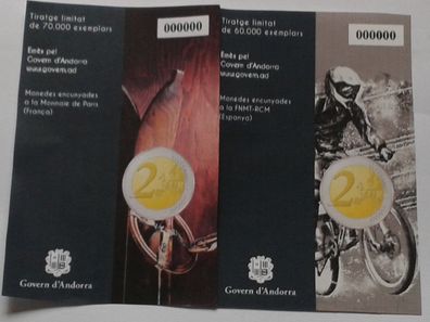 Original 2 x 2 euro 2024 Andorra coincards Mountainbike und 100 Jahre Ski