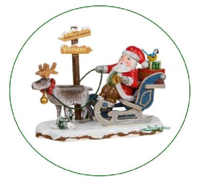 Hubrig Winterkinder Hurra der Weihnachtsmann kommt 11 cm Schlitten Holzfigur zum Samm