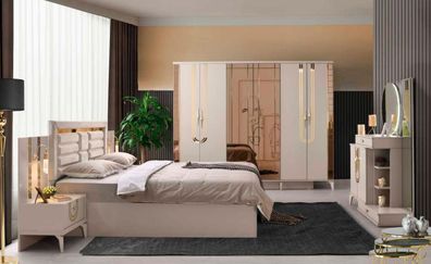 Schlafzimmer-Set 5Tlg Bett Nachttische Schminktisch Mit Spiegel Kleiderschrank
