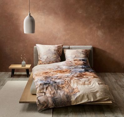 Fleuresse Mako-Satin Bettwäsche 135x200 Aquarell Marmor beige rost 114455-07