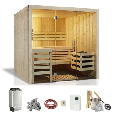 Infraworld Panorama 210 Sauna Komplett Set Saunakabine Elementsauna 210x210x203 cm