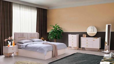 Schlafzimmer Weiß 4Tlg Set Bett Nachttische Scminktisch Mit Spiegel Einfarbig