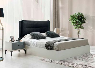 Schlafzimmer-Set 3Tlg Bett Nachttische Weiß Schwarz Zweifarbig Doppelbett Modern