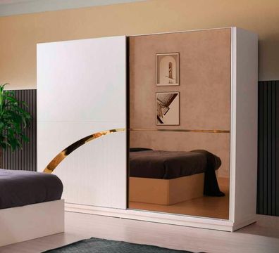 Kleiderschrank Rechteckig Modern Stil Design Weiß Gold Zweifarbig Schlafzimmer