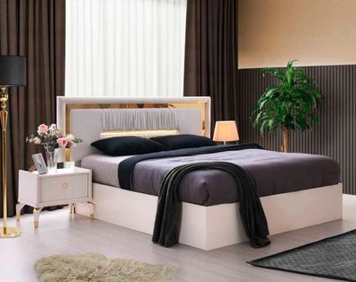 Schlafzimmer-Set 3Tlg Bett Nachttische Weiß Einfarbig Modern Design Stil