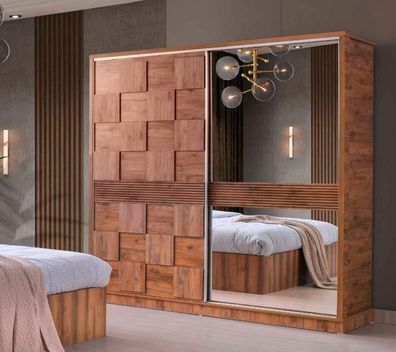 Kleiderschrank Rechteckig Braun Muster Einfarbig Modern Design Stil Schlafzimmer