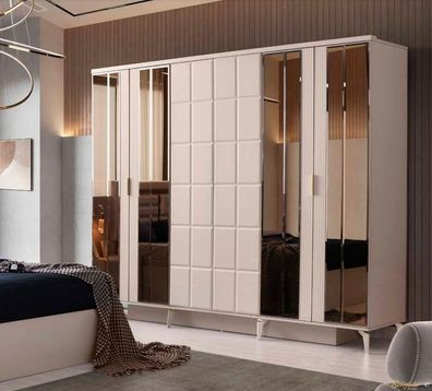 Rechteckig Kleiderschrank Beige Einfarbig Modern Design Stil Schlafzimmer