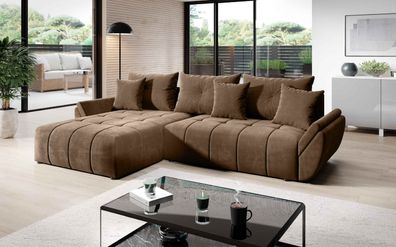 FURNIX Ecksofa Calvani-l Sofa mit Schlaffunktion Bettkasten Kissen Couch MH15 Braun