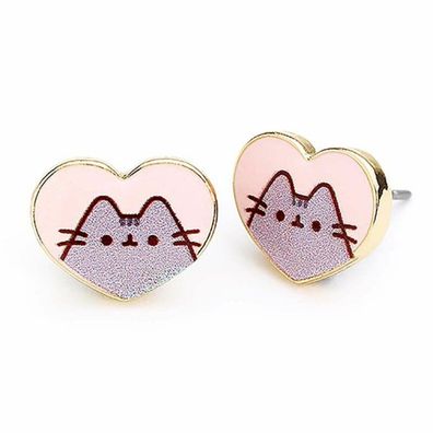 Vergoldete und emaillierte rosa Herzohrringe von Pusheen