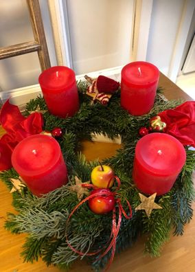 frischer 35cm Adventskranz mit 4 Kerzen Weihnachten Advent Gesteck Klassisch