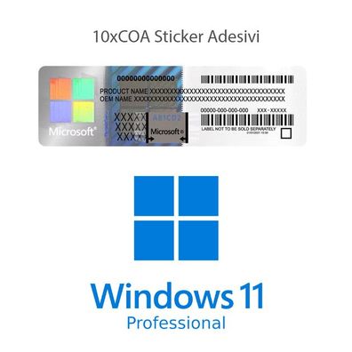 Windows 11 Professional Coa Sticker 10pz