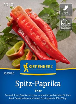 Spitz-Paprika Thor, F1, Corne di Torro - für Freiland, Gewächshaus u Kübel