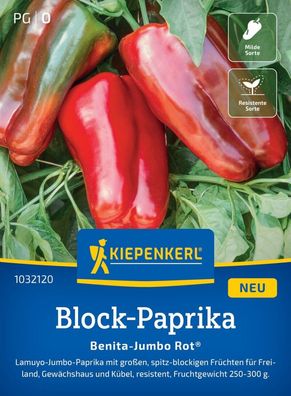 Block-Paprika Benita-Jumbo Rot®, F1, Lamuyo-Jumbo - Freiland, Gewächshaus u