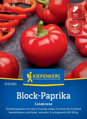 Block-Paprika Calabrese, F1, Tomatenpaprika - Freiland, Gewächshaus u Kübel